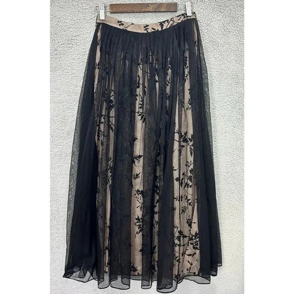 Dana Buchman lux midi skirt 8 silk black mesh overlay floral whimsigoth fairy - Picture 4 of 7